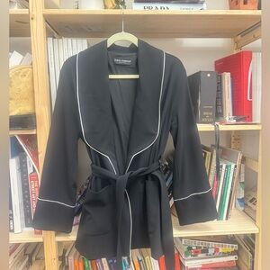 Dolce & Gabbana Black Wrap Jacket Top with White Piping